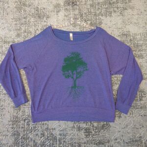 Tree Roots Shirt Women’s Medium Purple Scoop Neck Long Sleeve Stretch